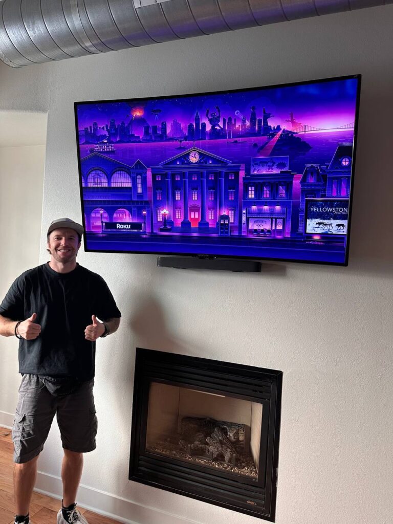 Above the fireplace - soundbar, no wires
